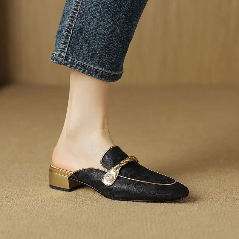 Madeline Floral Embossed Square Toe Sandals