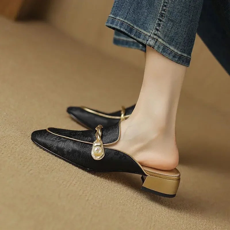 Madeline Floral Embossed Square Toe Sandals